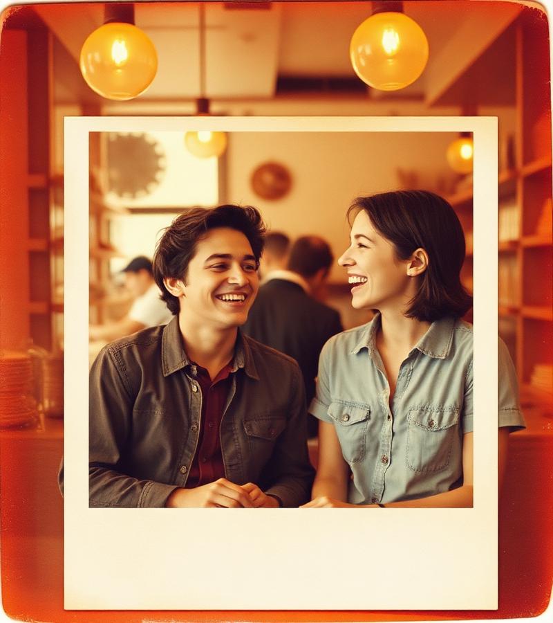 Polaroid of the two Portuguese founders laughing in a bakery