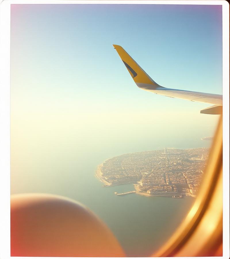 Polaroid taken from a plane window over the Lisbon coastline